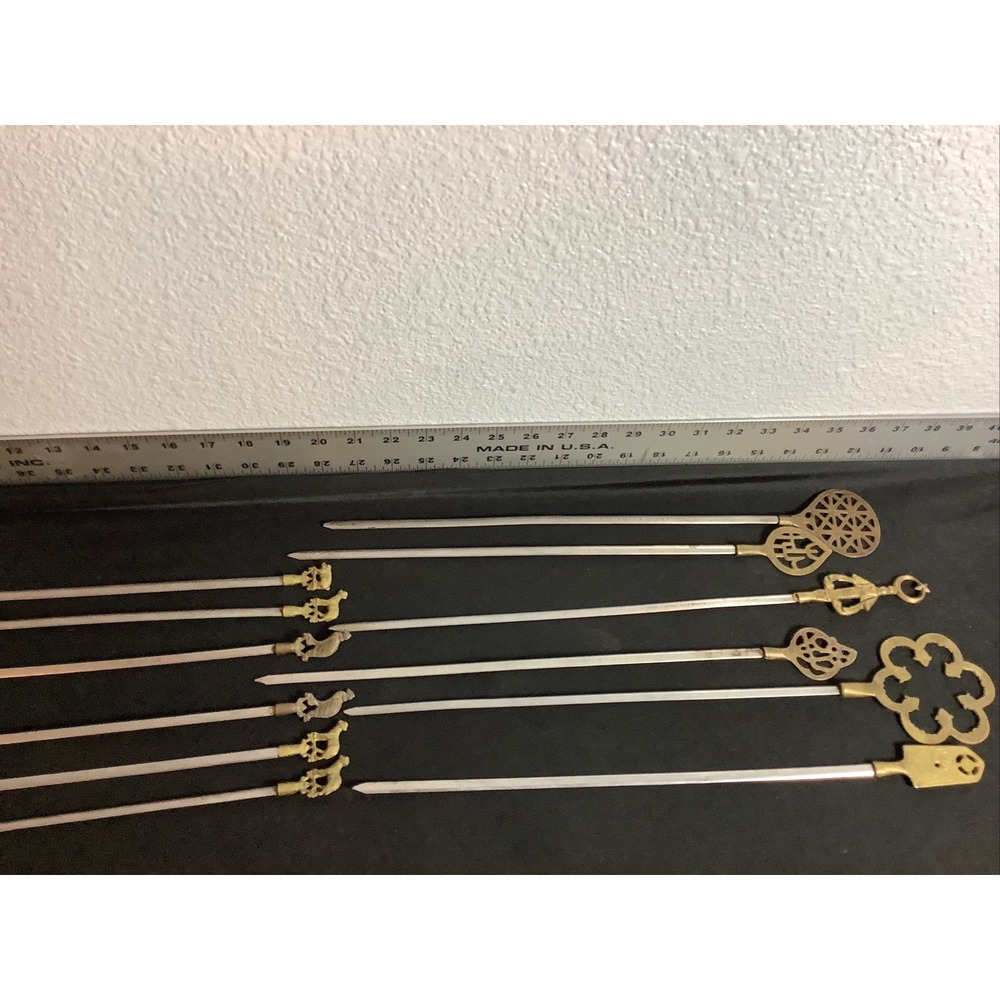 Set 12 Vintage Stainless Steel / Brass Skewers Made In Turkey Various Sizes